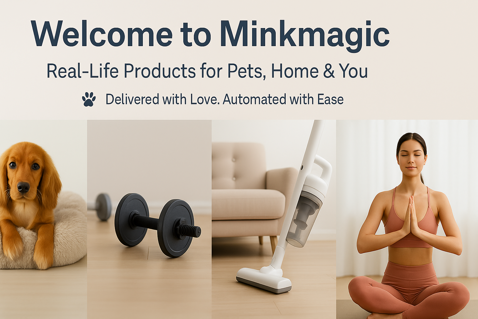 Minkmagic banner focused on pets, home and wellness products